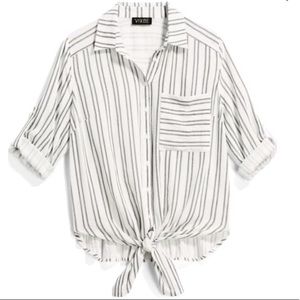 Beautiful Linen Style Front Tie Button Down Blouse